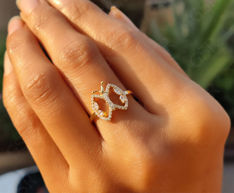 Minimal Butterfly Ring - Silver and Gold Moissanite Stackable Ring - Anniversary Ring - Unique Dainty Minimalist Jewelry