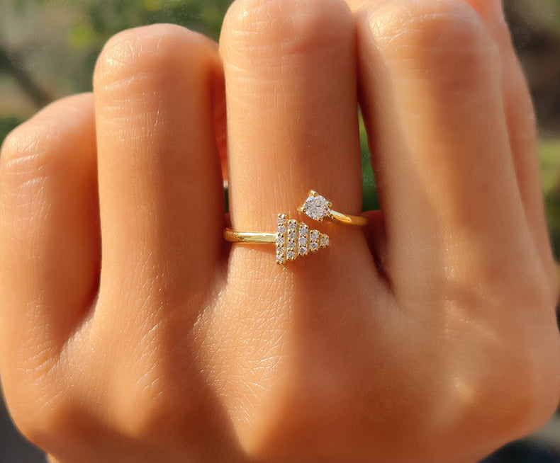 Modern Elegance: Open Cuff Moissanite Ring in Silver and Gold - A Geometric Stackable Delight for Women