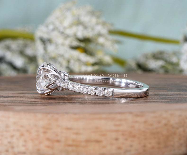 1.5Ct Round Cut Old European Cut Moissanite Engagement Ring, Tulip Set Old Mine Cut Solitaire Ring, Vintage Style Promise Rings For Women - Gelson World - Premium Silver and Gold Jewelry for USA Shoppers