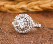 1930s Vintage Filigree Ring, Art Deco Moissanite Ring, Antique Halo Engagement Ring, Unique Milgrain Ring, Promise Rings For Women