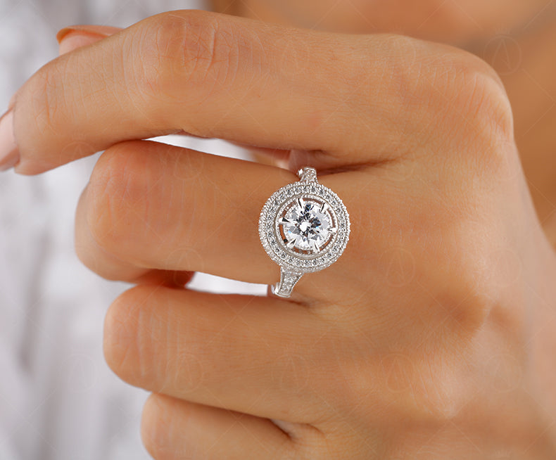 1930s Vintage Filigree Ring, Art Deco Moissanite Ring, Antique Halo Engagement Ring, Unique Milgrain Ring, Promise Rings For Women