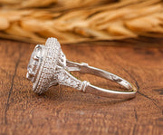 1930s Vintage Filigree Ring, Art Deco Moissanite Ring, Antique Halo Engagement Ring, Unique Milgrain Ring, Promise Rings For Women