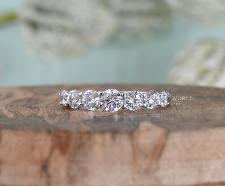 4mm Wide Silver and Gold Moissanite Stacking Wedding Ring, 7 Stone Moissanite Engagement Ring, Minimalist ring, Anniversary Ring, Rings for