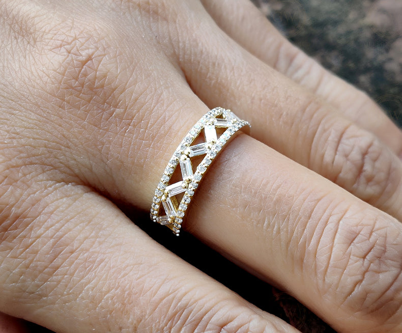 Baguette Moissanite Wedding band, Unique anniversary ring for women, Stacking wide ring, Half Eternity promise ring, Women Bridal Jewelry - Gelson World - Premium Silver and Gold Jewelry for USA Shoppers