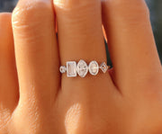 Multi Diamond Ring - Elegant Bubble Style Bezel Set Moissanite Silver and Gold Wedding Ring. Five Stone Cluster Ring, Ideal for Anniversaries and Women.