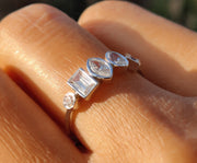 Multi Diamond Ring - Elegant Bubble Style Bezel Set Moissanite Silver and Gold Wedding Ring. Five Stone Cluster Ring, Ideal for Anniversaries and Women.