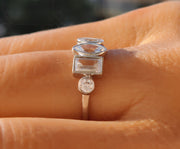 Multi Diamond Ring - Elegant Bubble Style Bezel Set Moissanite Silver and Gold Wedding Ring. Five Stone Cluster Ring, Ideal for Anniversaries and Women.