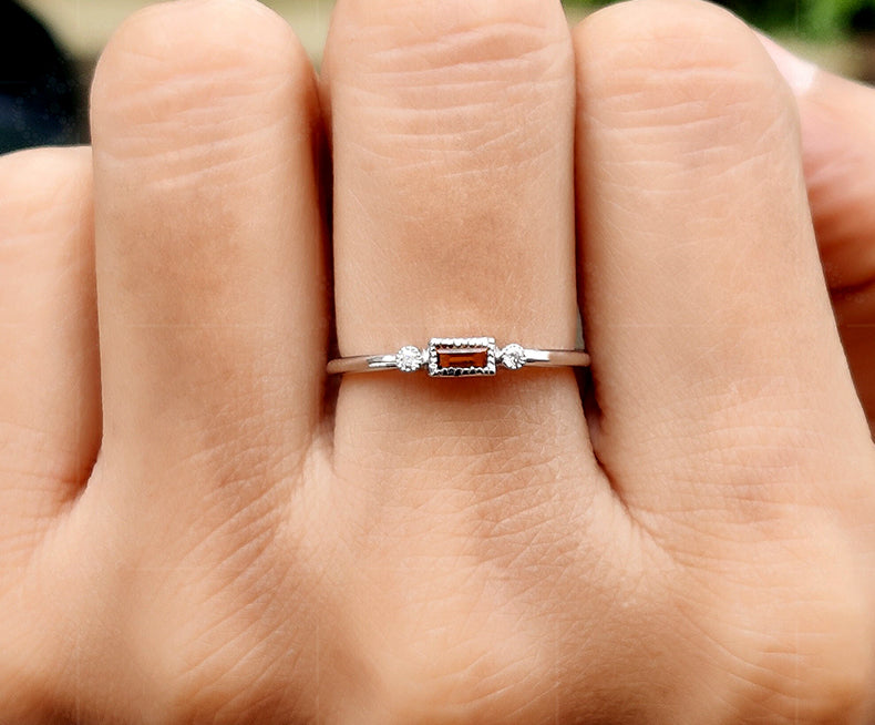 Personalized Citrine Birthstone Ring - Dainty November Birthstone Stackable Ring for Women