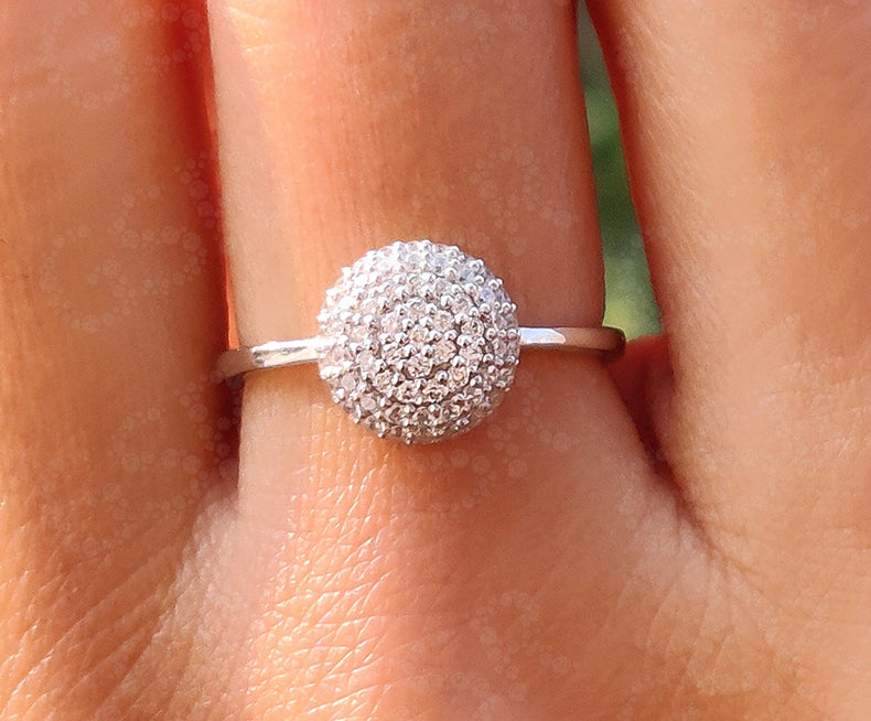 Radiant Round Moissanite Cluster Ring in Silver and Gold - Elegant Stacking Women's Anniversary Band