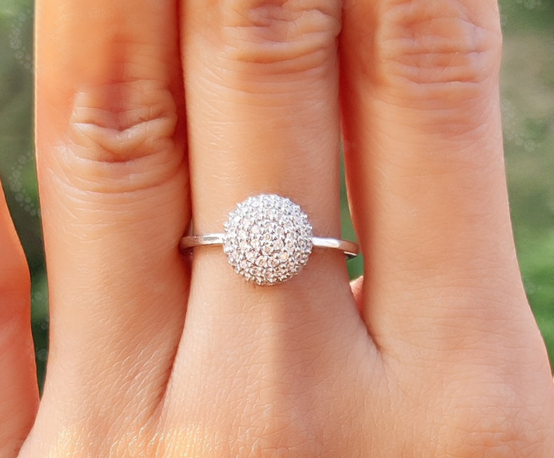 Radiant Round Moissanite Cluster Ring in Silver and Gold - Elegant Stacking Women's Anniversary Band