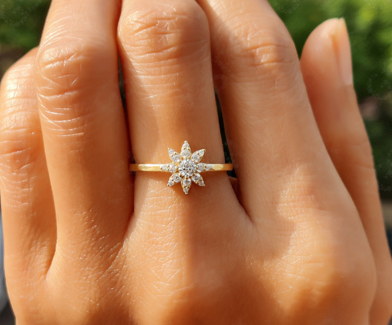Radiant Sunburst Moissanite Ring in 14k Gold - Nature-Inspired Women's Wedding Band, Promise, and Anniversary Ring