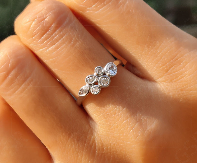 Raindrop Ring: A Delicate Gold Beauty with Multi Stone Scattered Moissanite, Perfect for Minimalist Elegance