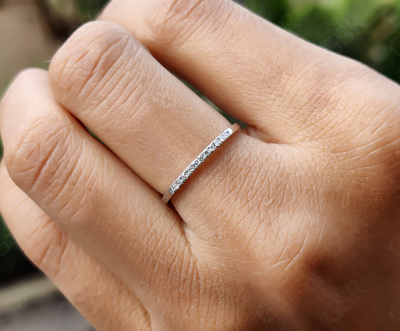 Round Moissanite Anniversary Ring: Silver and Gold Stackable Elegance - Delicate Wedding Band for Her - Matching Band in Fine Jewelry