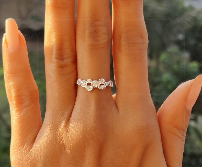 Scattered Beauty: Bubble Style Multi Stone Moissanite Gold Ring, a Minimalist Anniversary Ring for Women, Bezel Set Elegance - Gelson World - Premium Silver and Gold Jewelry for USA Shoppers