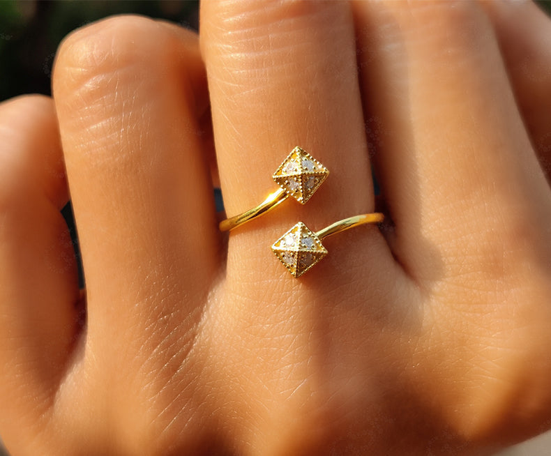 Silver and Gold Open Cuff Ring - Moissanite Stackable Ring - Vintage Inspired - Dainty Minimalist Jewelry - Promise Ring for Women