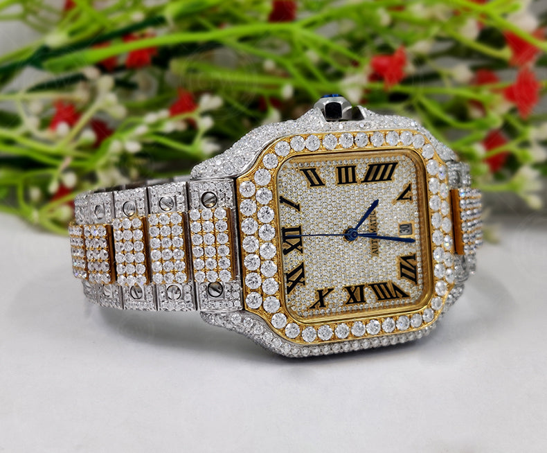 Buss Down VVS Moissanite Diamond Fully Automatic Luxury Watch iced out Hip Hop watches Two Tone (Yellow) - Gelson World - Premium Silver and Gold Jewelry for USA Shoppers