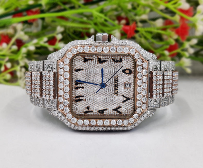 Moissanite Diamond iced out Luxury watches, Fully Automatic Hip Hop Buss Down Watch Two Tone - Gelson World - Premium Silver and Gold Jewelry for USA Shoppers