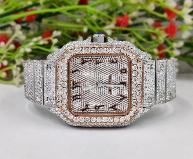 Moissanite Diamond iced out Luxury watches, Fully Automatic Hip Hop Buss Down Watch Two Tone (Rose) - Gelson World - Premium Silver and Gold Jewelry for USA Shoppers