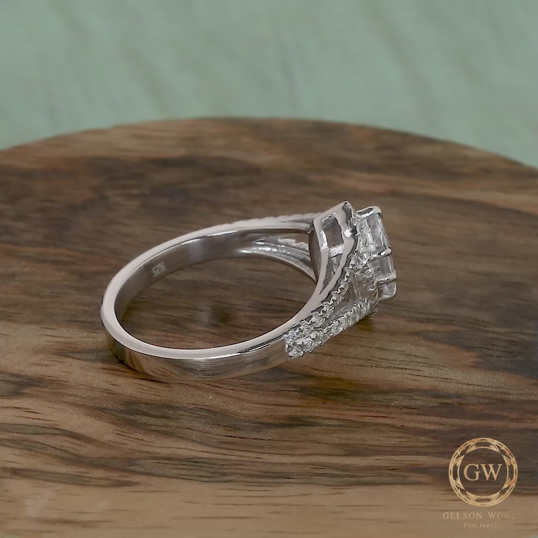 Marquise Cut Halo Engagement Ring, Marquise Cut Moissanite Ring, Split Shank Ring, Classic Wedding Ring, Gold & Silver Promise Rings Women