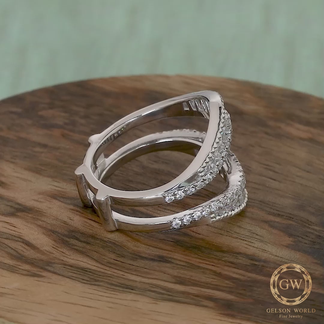 14K Gold Round Moissanite Vintage Wrap Guard band, Ring Jacket, Art Deco Wedding Ring Enhancer, Wraps For Ring, Anniversary Spacer Band