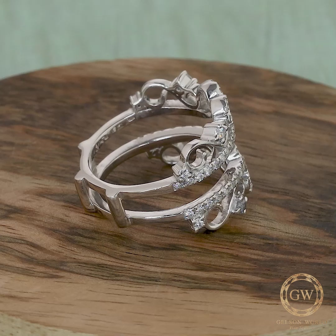 Ring Jacket Vintage, wrap guard band, Art Deco Wedding Ring, Ring enhancers and wraps, 14K Gold Moissanite ring enhancer, Women's Ring