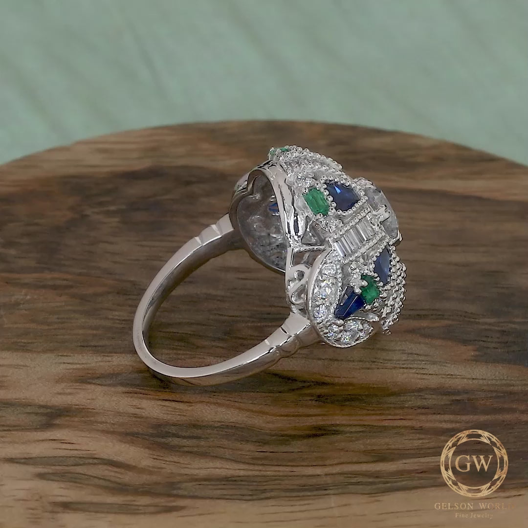 3.50 Ct Round Moissanite Royal vintage Engagement Ring, Gemstone Art Deco Wedding Ring, Antique Sterling silver ring, Estate Women Jewelry