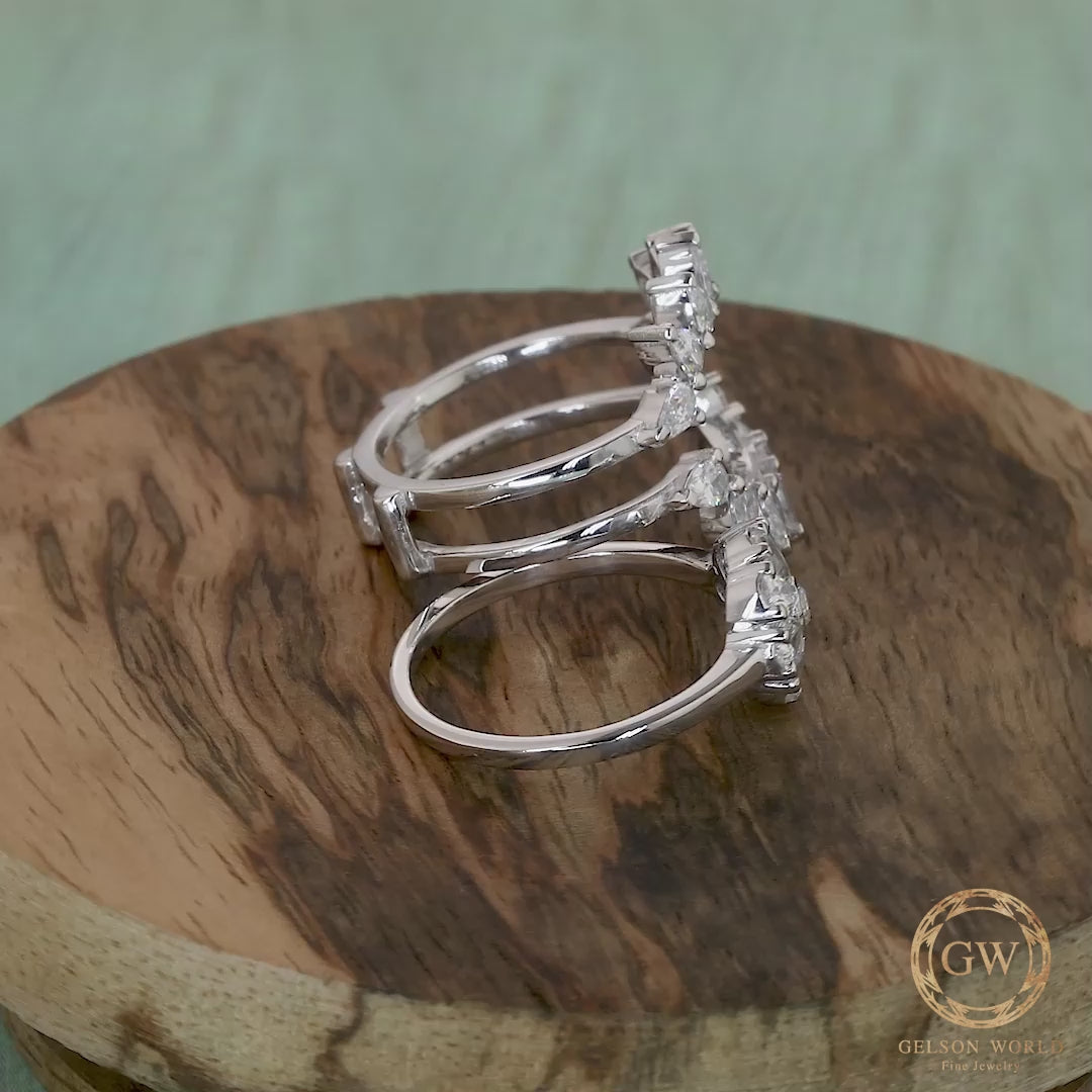 Moissanite Enhancer Ring, Ring wraps, Wedding Ring Enhancers, Ring Enhancer white gold, Pear Floral Engagement Ring, Solitaire Ring Enhancer