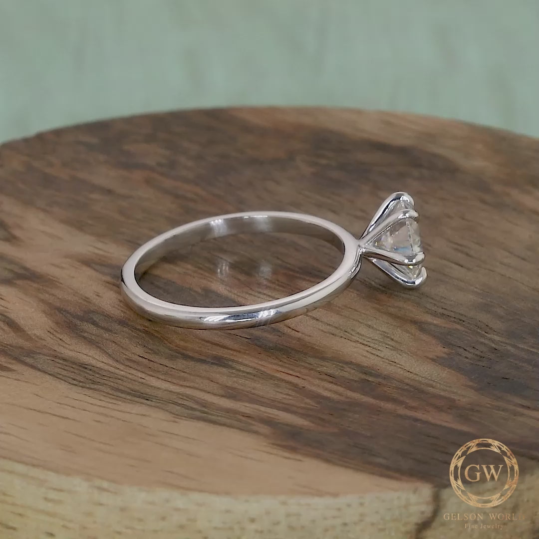 1 Carat Round Cut Moissanite Solitaire Engagement Ring, Six Prong Colorless Moissanite Ring, Promise Rings For Women, Classic Simple Ring