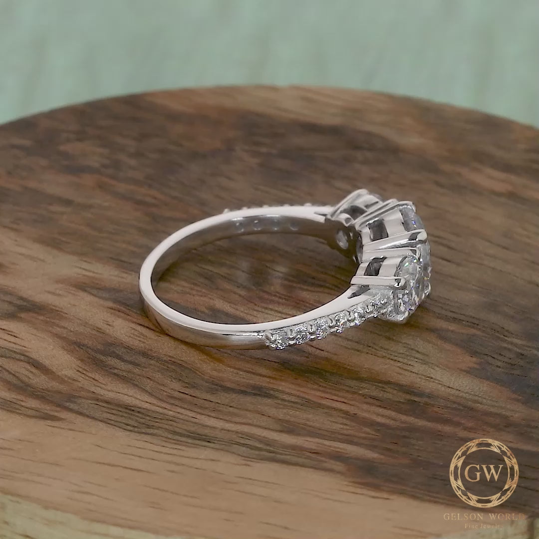 Three 3 Stone Round Moissanite Diamond 14k Gold Engagement Ring For Women