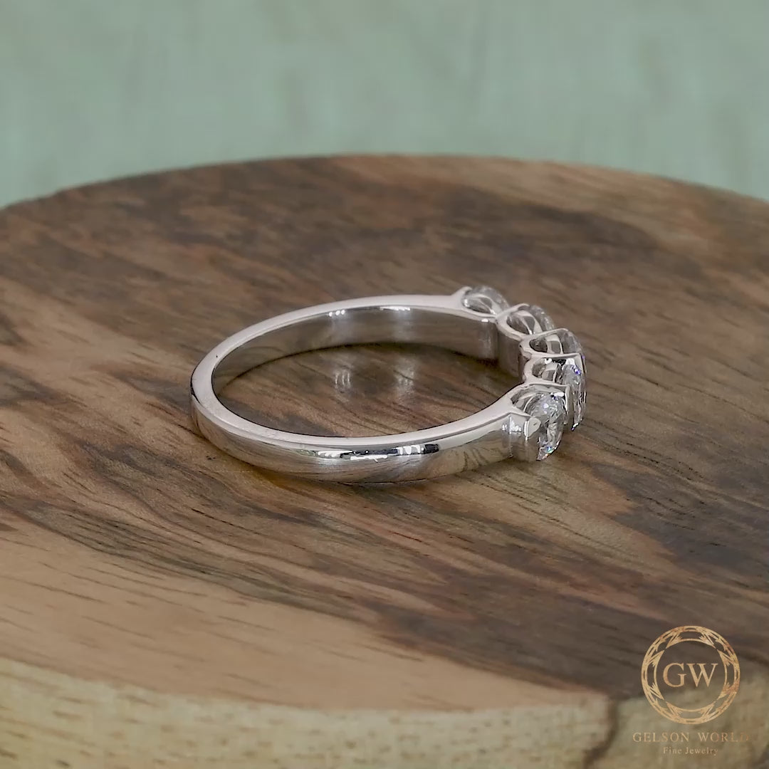 4mm Wide Silver and Gold Moissanite Stacking Wedding Ring, Moissanite Wedding Band, Minimalist ring, 5 Stone Anniversary Ring, Rings for women