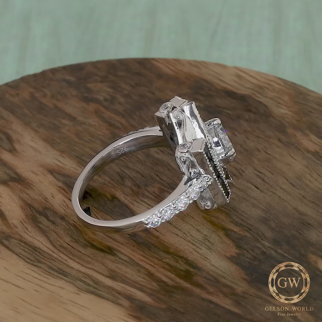 Black Baguette Vintage Engagement Ring