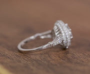 1930s Vintage Filigree Ring, Art Deco Moissanite Ring, Antique Halo Engagement Ring, Unique Milgrain Ring, Promise Rings For Women