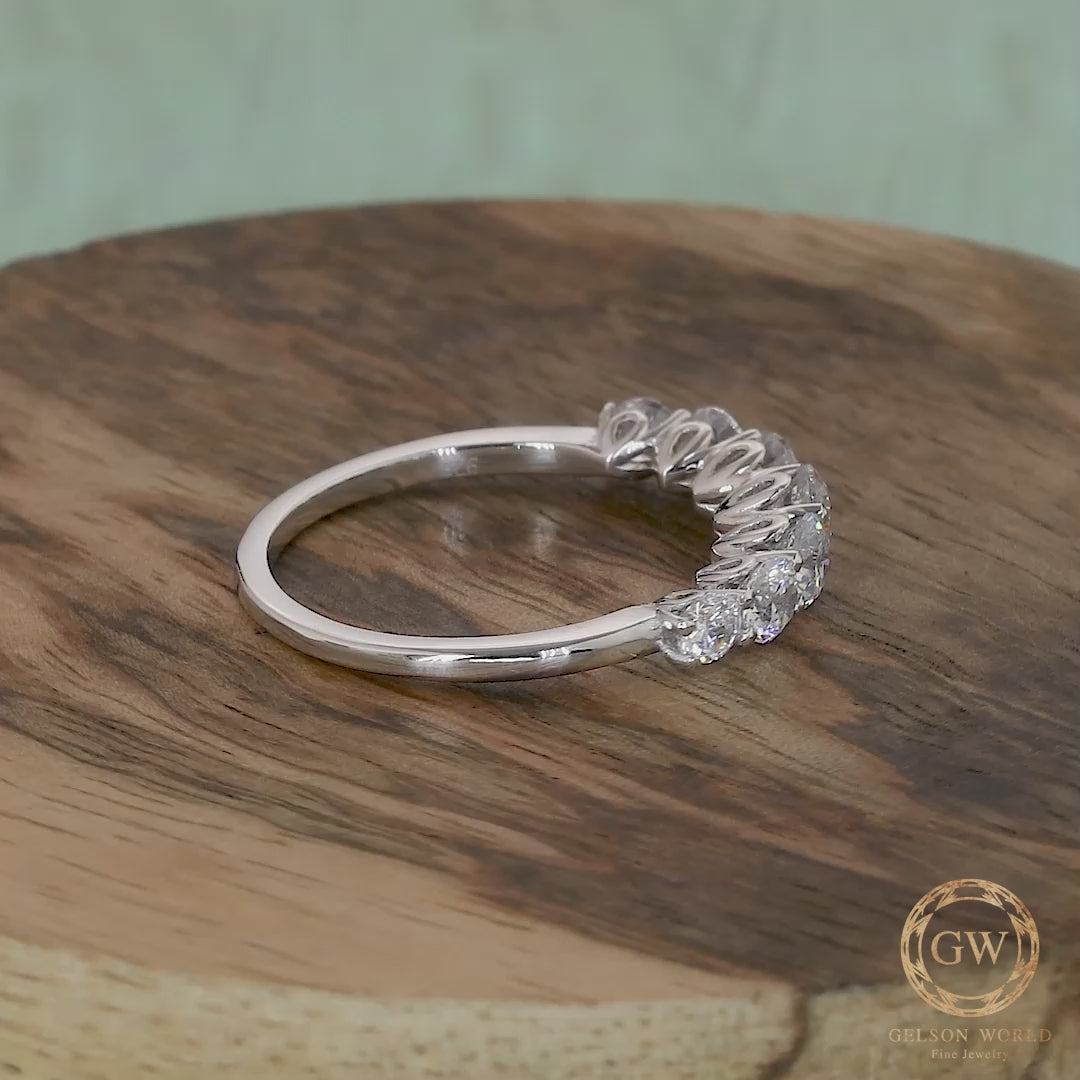 4mm Wide Silver and Gold Moissanite Stacking Wedding Ring, 7 Stone Moissanite Engagement Ring, Minimalist ring, Anniversary Ring, Rings for