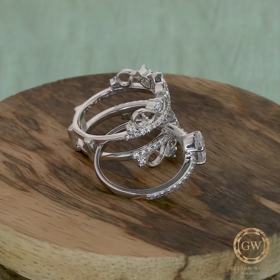 Ring Enhancer, Moissanite Vintage Bridal Ring Set, Ring Jacket and Engagement Ring, Art Deco Wedding Ring Enhancer Set, wrap guard band