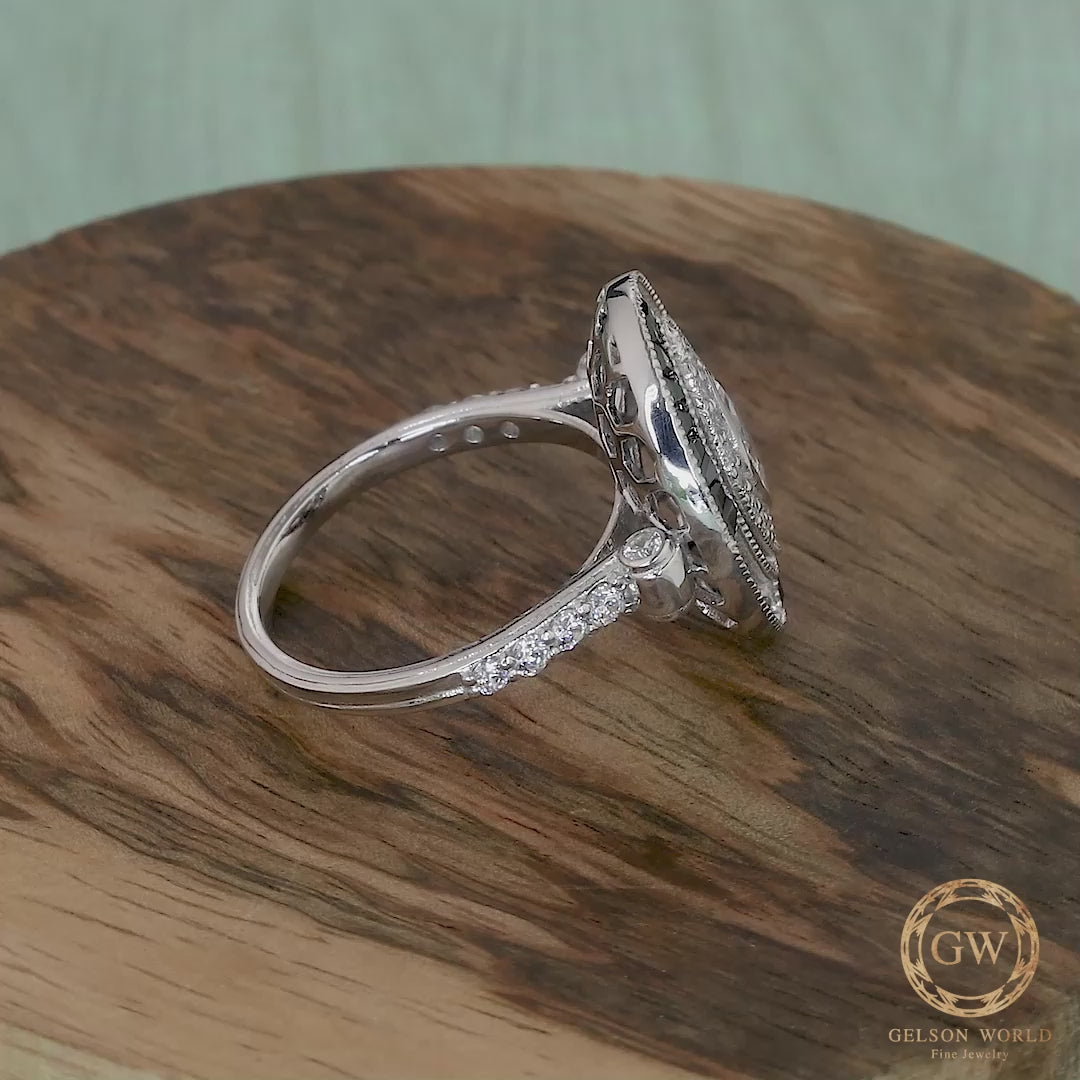 Antique Halo Engagement Rings, Estate Jewelry Rings, Marquise & Baguette Vintage Engagement Ring, Art Deco Engagement Ring, Sterling Silver