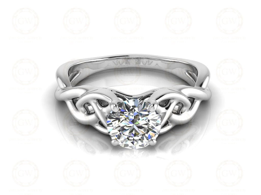 0.85 Ct Round Cut Moissanite Twist Solitaire Engagement Ring