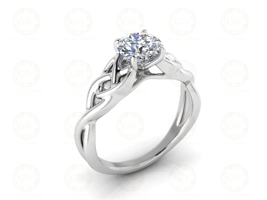 0.85 Ct Round Cut Moissanite Twist Solitaire Engagement Wedding Ring, cross-over setting, Sterling Silver, Propose Ring, Gift for Her