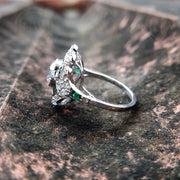 2.75 TCw Vintage Art Deco Style Round Cut & Emerald Cz Moissanite Diamond Antique Engagement Ring Vintage Reproduction Emerald Halo Ring - Gelson World - Premium Silver and Gold Jewelry for USA Shoppers