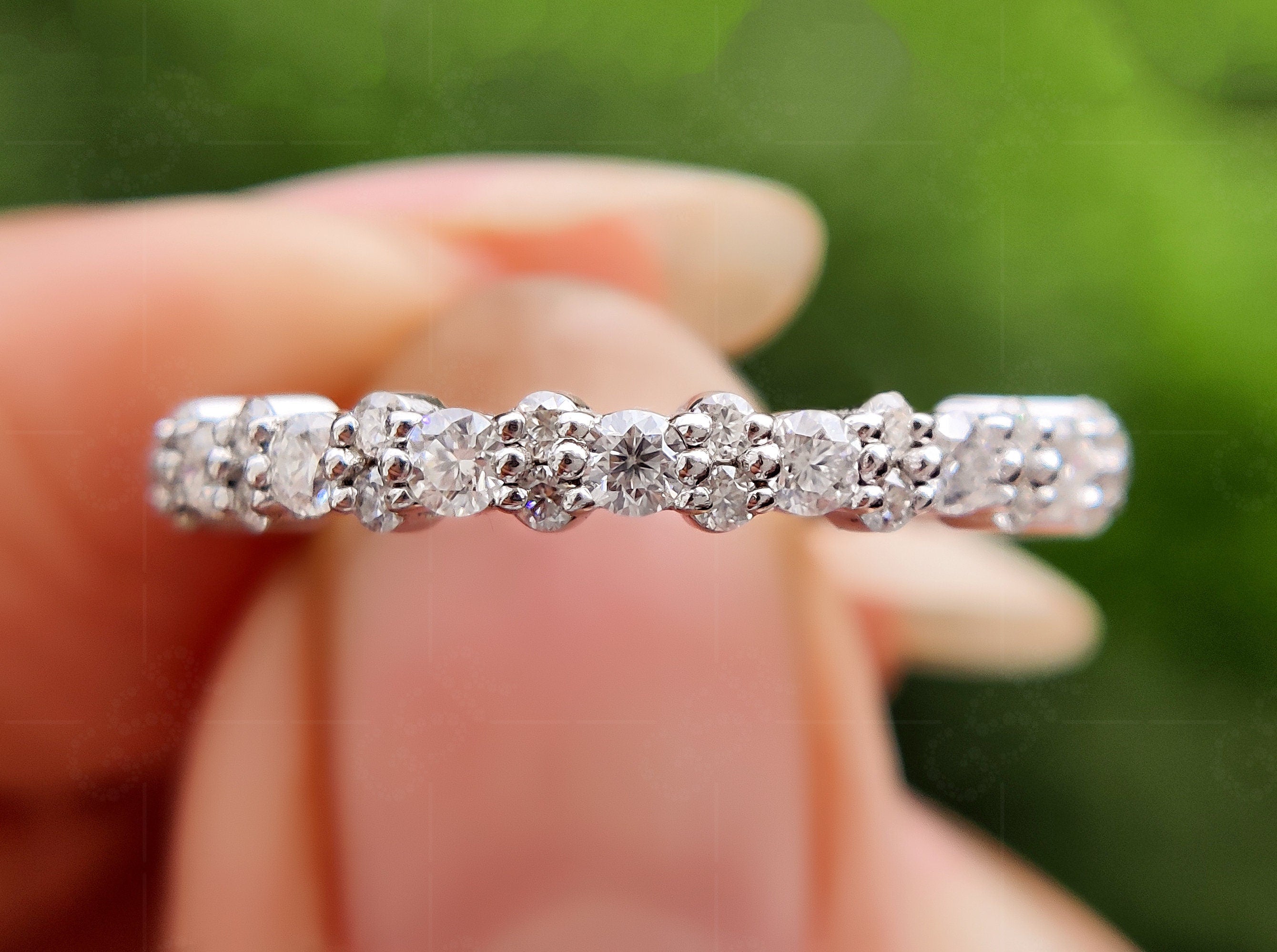 Elegant Moissanite Wedding Bands for Women - Alternating Round Moissanite Full Eternity Beauty - Perfect Stackable Rings, Bridal Matching Band, or Promise Ring - Gelson World - Premium Silver and Gold Jewelry for USA Shoppers