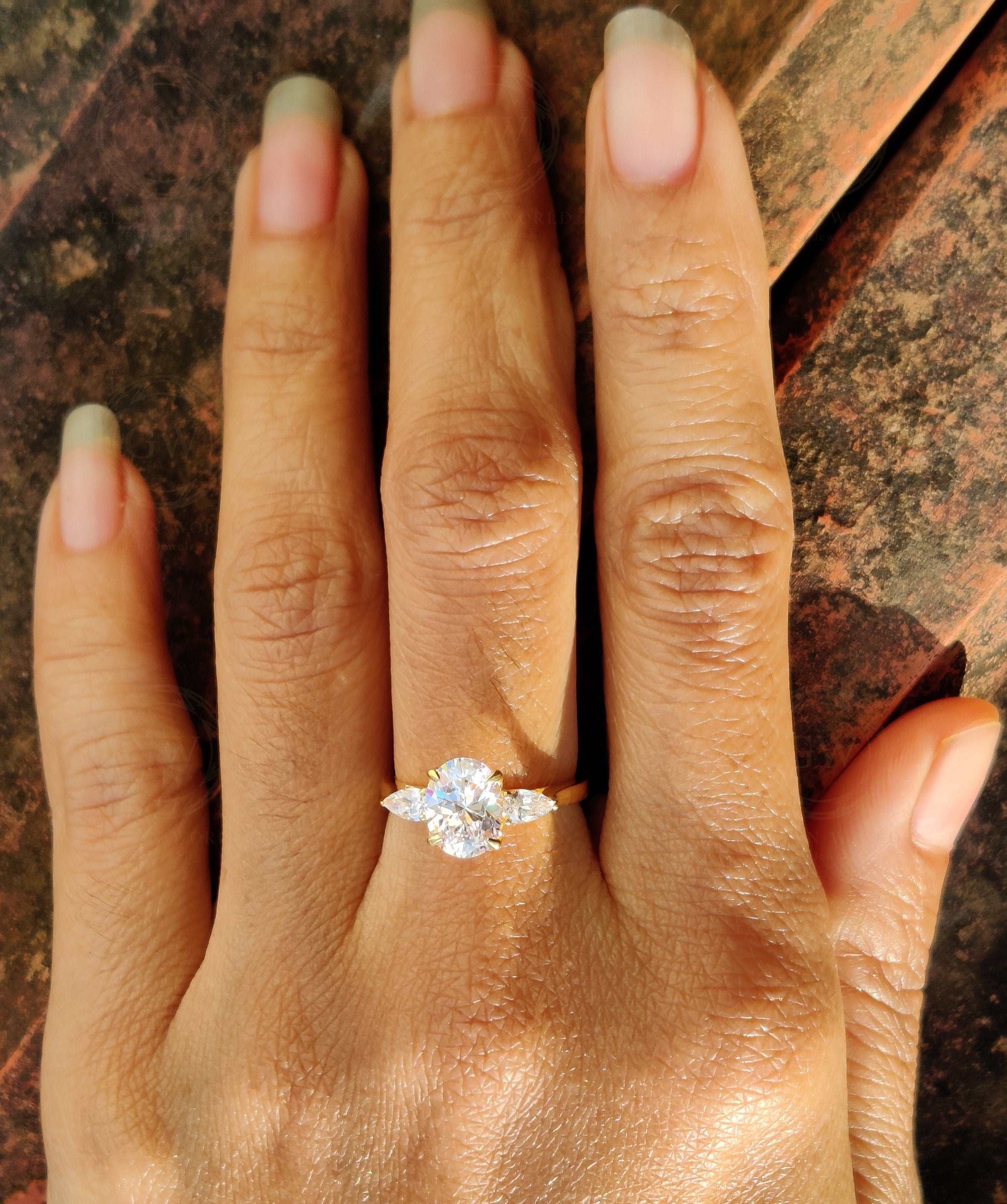 3 Stone Oval Engagement Ring / Oval & Pear Moissanite Ring / Sterling Silver / Three Stone Wedding Ring / Anniversary Gift / Classic Ring - Gelson World - Premium Silver and Gold Jewelry for USA Shoppers