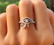 Eye of Ra: Egyptian Silver and Gold Minimalist Ring – Embrace the Rich History of Ancient Egypt with This Minimal Moissanite Ring, a Symbol of Lucky Protection and a Unique Jewelry Piece for Women