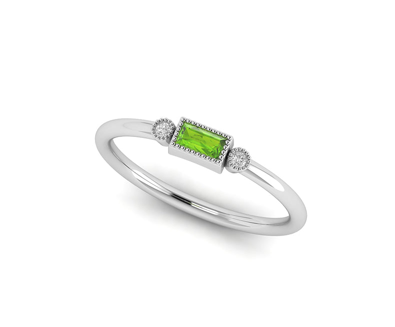 Peridot Dainty Silver and Gold August Birthstone Ring