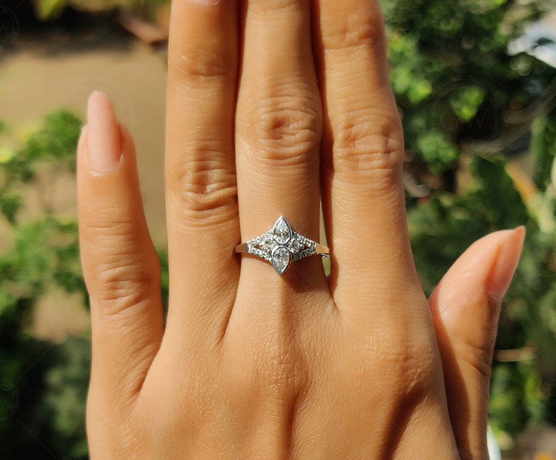 Double Pear Shaped Moissanite Ring, Unique Teardrop Engagement Ring, Split Shank Ring, Promise Rings For Women, Inspired By Tear Of Two Eye