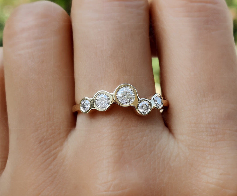 Radiant Moissanite Bubble Ring: A Stunning Gold Stackable Statement Ring for Minimalist Elegance and Timeless Beauty