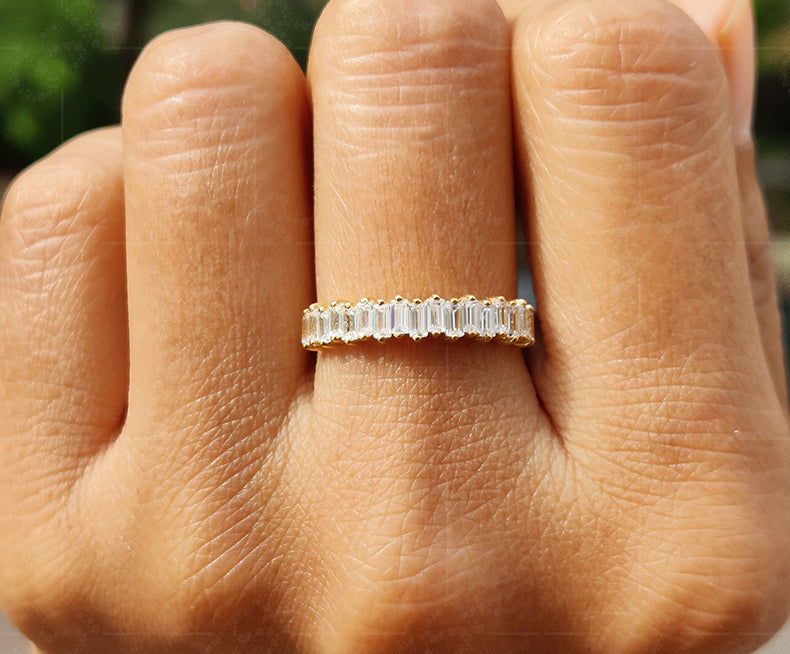 Elegant Baguette Moissanite Cluster Stacking Ring in Silver and Yellow Gold - Minimalist Moissanite Ring, Perfect Gift for Her