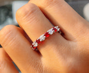 Red Ruby and Moissanite Diamond Full Eternity Wedding Band for Women - Shared Prong Anniversary Ring for Her