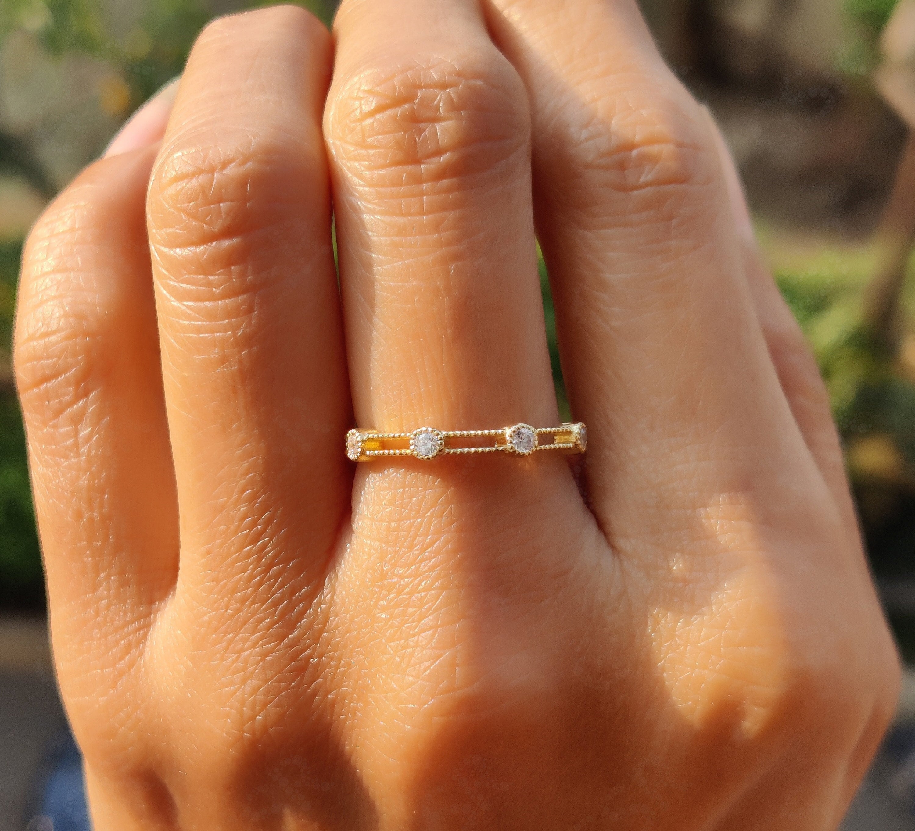 Elegance Unveiled: Silver and Gold Vintage Stacking Ring, the Epitome of Stackable Dainty Rings, a Moissanite Promise Ring of Unique Minimalist Design or an Art Deco Wedding Band