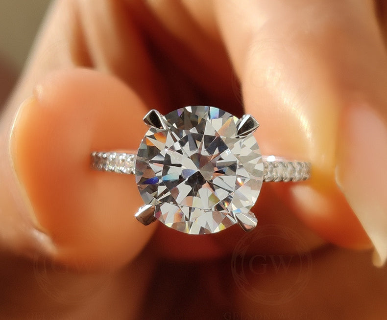 Large Round Moissanite Cocktail Cathedral Engagement Ring / Dinner Ring / Celebrity Inspired Jewelry / Classic Ring / Propose Ring for Her