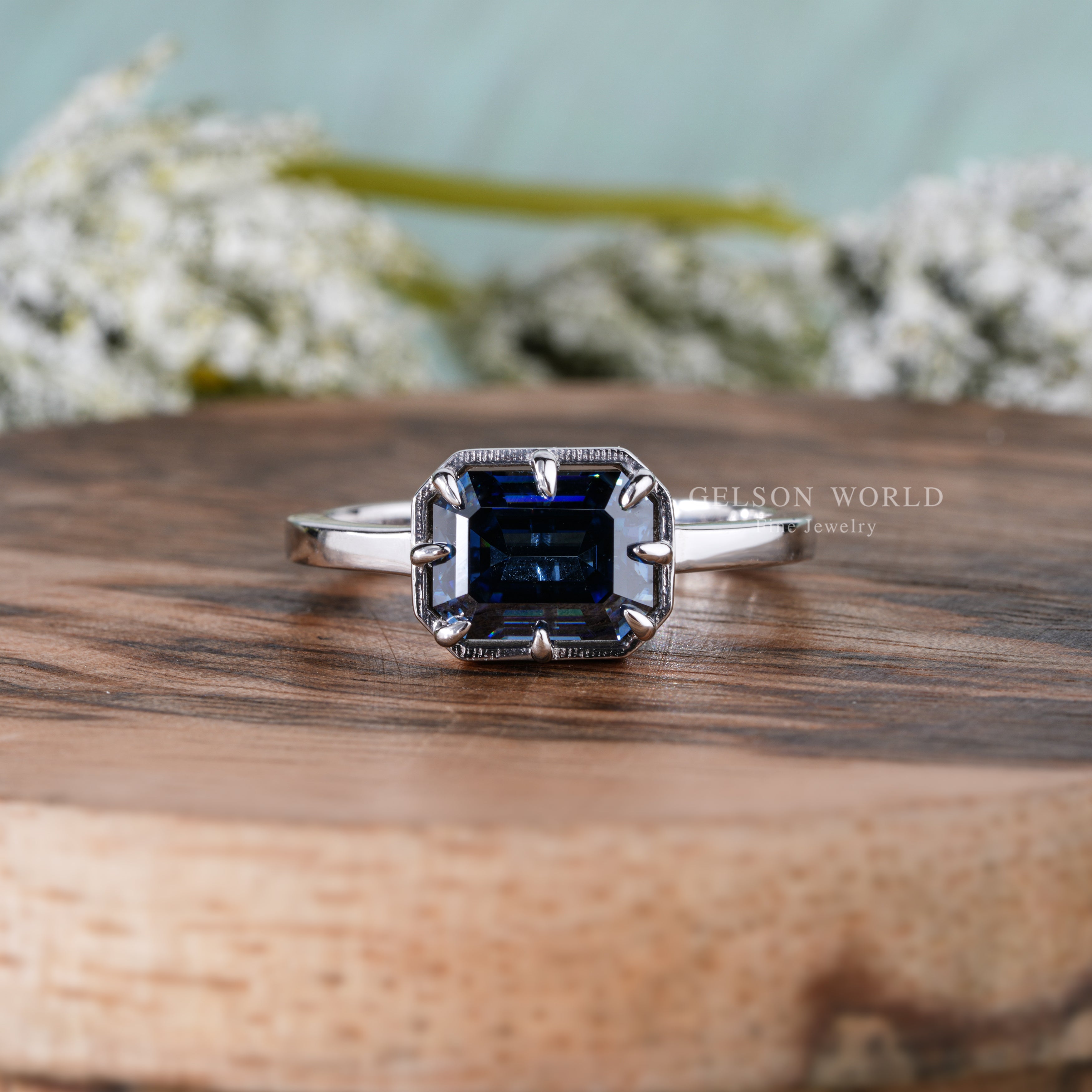 East West Emerald Cut Engagement Ring
