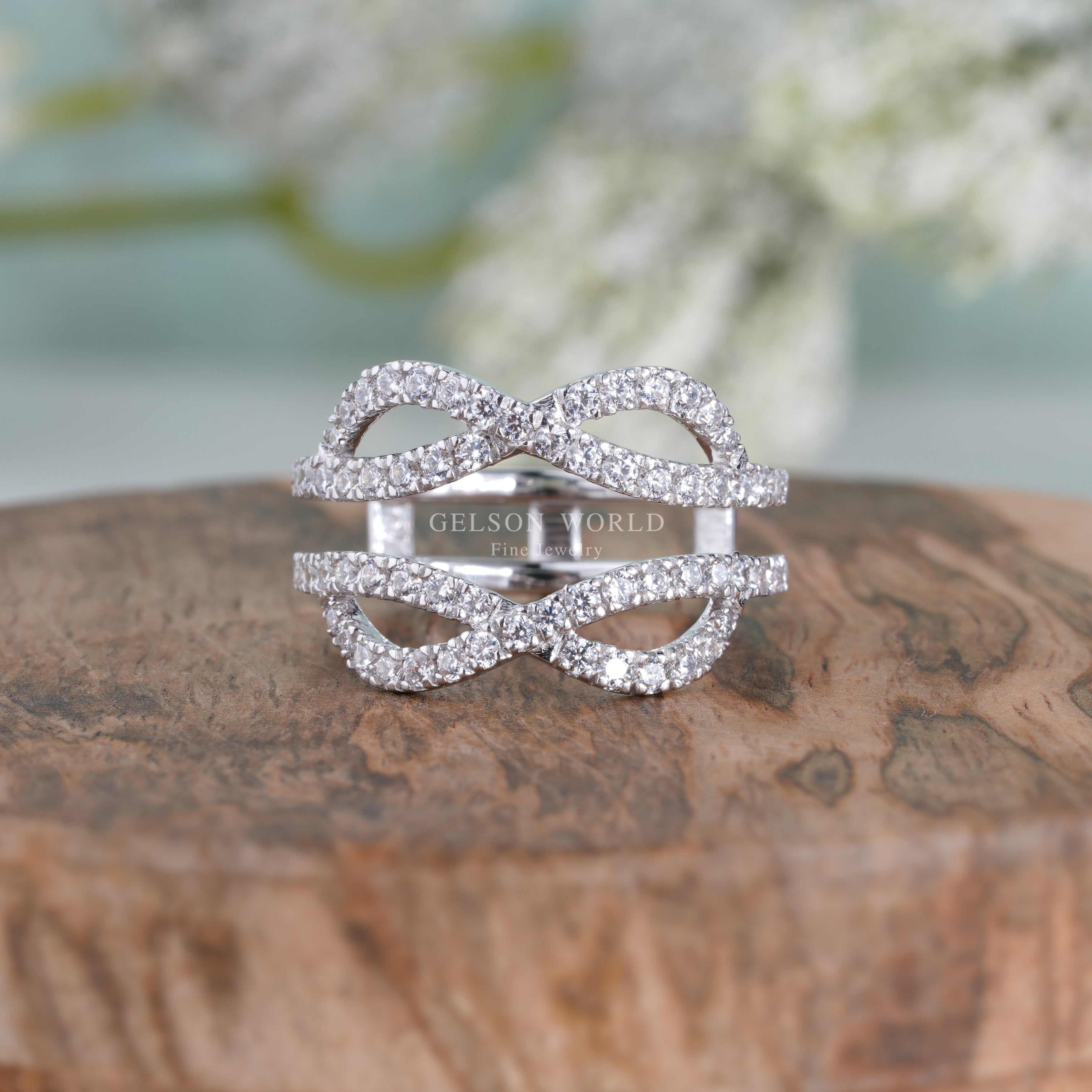 Infinity Twisted Enhancer Ring Band, Round Moissanite Women's Curve Enhancer wedding Ring
